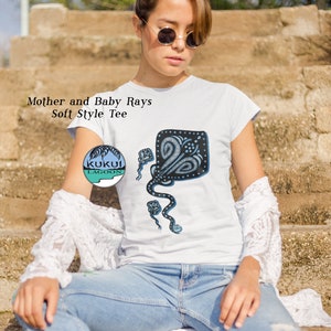 Stingray Softstyle Tee, Women's Mom and Babies Shirt in Black or White, Tropical Sealife Art by Dawn Ventimiglia image 2