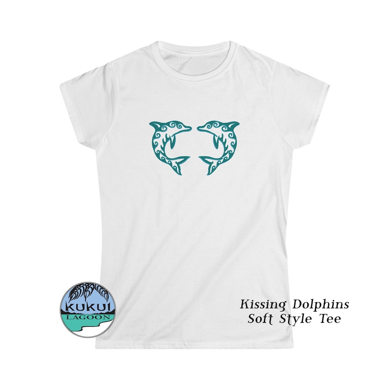 Dolphins T-Shirt, Women's Comfy Softstyle Tee Top, Black or White image 2