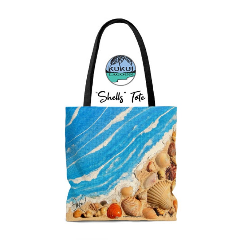 Beach Shells Tote Bag, Roomy 18 x 18, Black Handles, Versatile Reusable Carryall image 2
