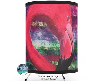 Flamingo Lamp, 11 Inches Tall, High-Res Printed Shade, Tiki Bar Lamp, Dorm or Accent Lamp