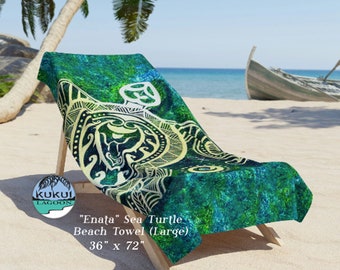 Green Sea Turtles Beach Towel, Oceanic Turtle Design on Beach Towel, Two Sizes Available