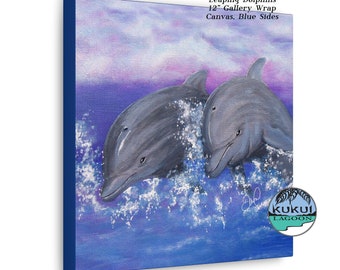 Leaping Dolphins Gallery Wrap Print, Purple and Blue Ocean, Sealife Art by Dawn Ventimiglia