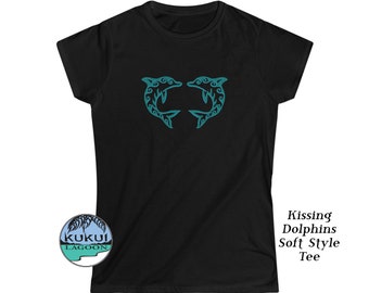 Dolphins T-Shirt, Women's Comfy Softstyle Tee Top, Black or White