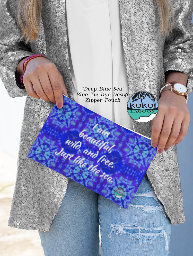 Tie Dye Design Accessory Pouch, Ocean Quote Makeup Bag, Pencil Pouch, Purse, Available in Two Sizes image 1
