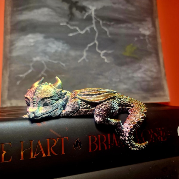 Iridescent Sleeping Dragon Shelf Sitter | Fourth Wing Inspired 3D Printed Fantasy Decor Gift
