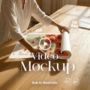 Mockup för affischavslöjandeanimering – rullande tryckvideoscen, A3 PSD-mall