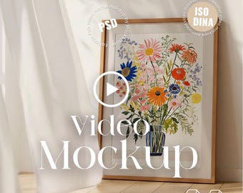 Soft Curtain Frame Animation Mockup – Minimal A3 Wall Art Video Display, DIN A ISO