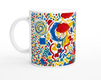 Abstract Primary Colors Art Mug - Hand-Painted Style Ceramic Coffee Cup
