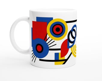 Bauhaus Abstract Geometric Mug | Modernist Primary Colors Coffee Cup | Minimalist Architect Gift | Mid Century Modern Art