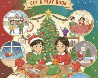 Libro imprimible de actividades navideñas para muñecas de papel: Paco e Irene: actividades invernales de 8 escenas, kit de casa de muñecas de acuarela DIY