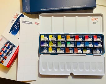 Rosa Gallery Watercolour Paint Set - 21 Fine Pans, Metal Case