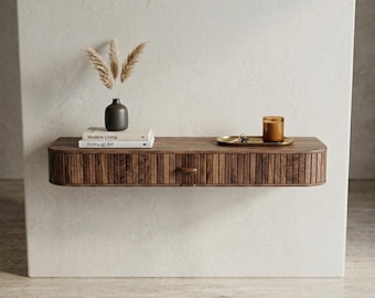 Solid Walnut Fluted Floating Console Table, Narrow Entryway Furniture