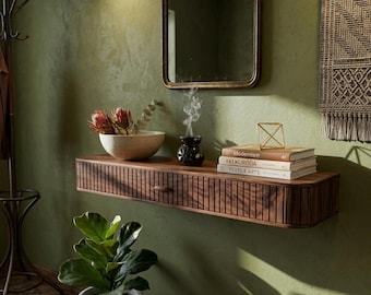 Nussbaum Schwebender Konsolentisch | An der Wand befestigtes Holz Eintrag Regal | Moderne Minimal Flur Konsole