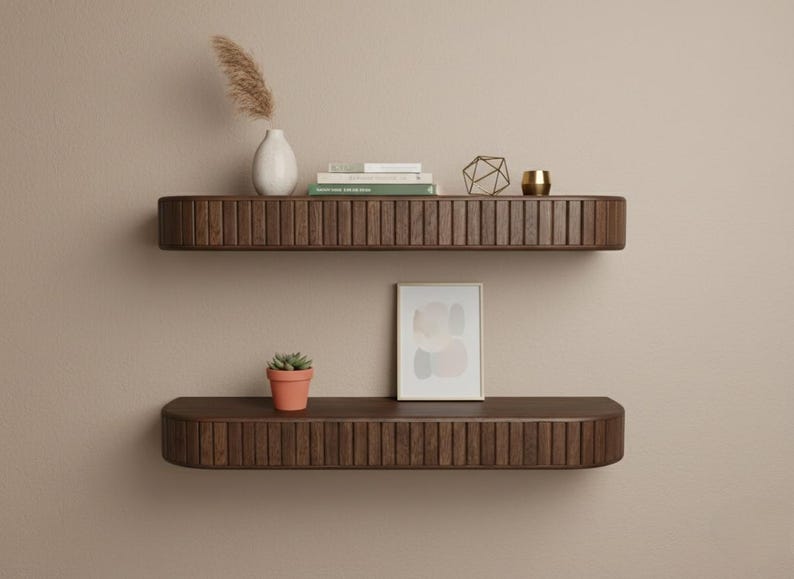 Rounded Fluted Floating Shelf – Solid Wood Wall Decor - Etsy Australia