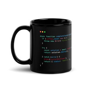 JavaScript Code Mug | Developer Gift | Black Ceramic Mug