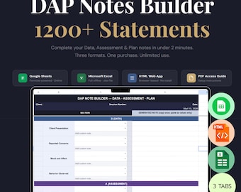DAP Notes Builder | 1200+ Statements | Google Sheets, Excel, HTML (Digital Download)