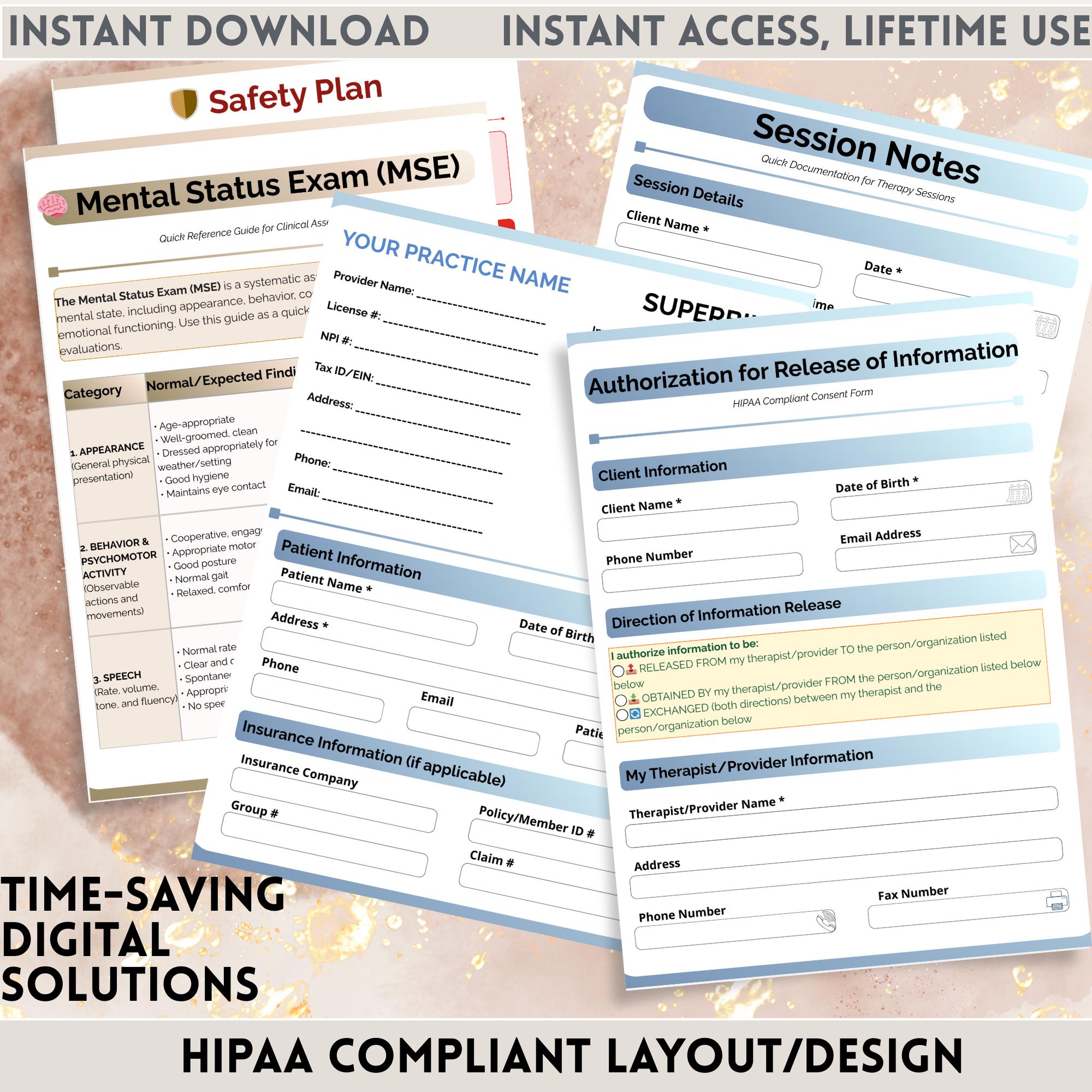 Therapist Forms Bundle | Private Practice Starter Kit (canva, PDF, HTML ...
