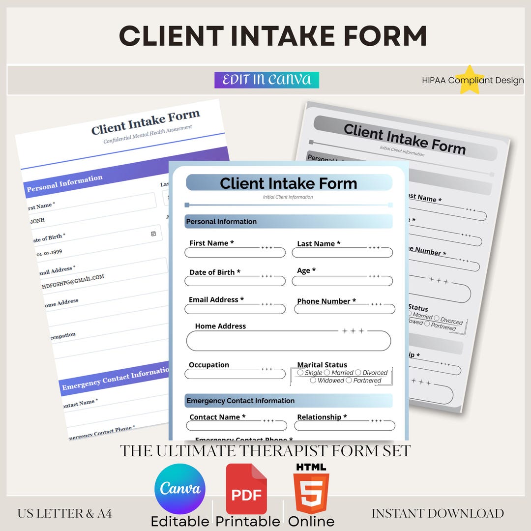 Mental Health Client Intake Form, Counselor Template, Editable Canva ...