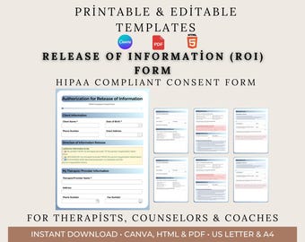 HIPAA Release of Information Form, Medical Records Request (Canva, PDF, HTML Template)