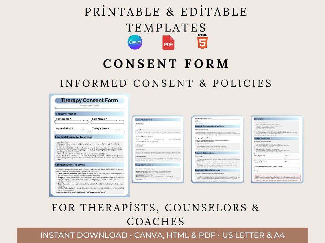 Therapy Informed Consent Form Template, Private Practice Forms (canva ...