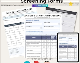 GAD-7 PHQ-9 Assessment Forms | Therapist Mental Health Intake (Canva, Html, PDF)