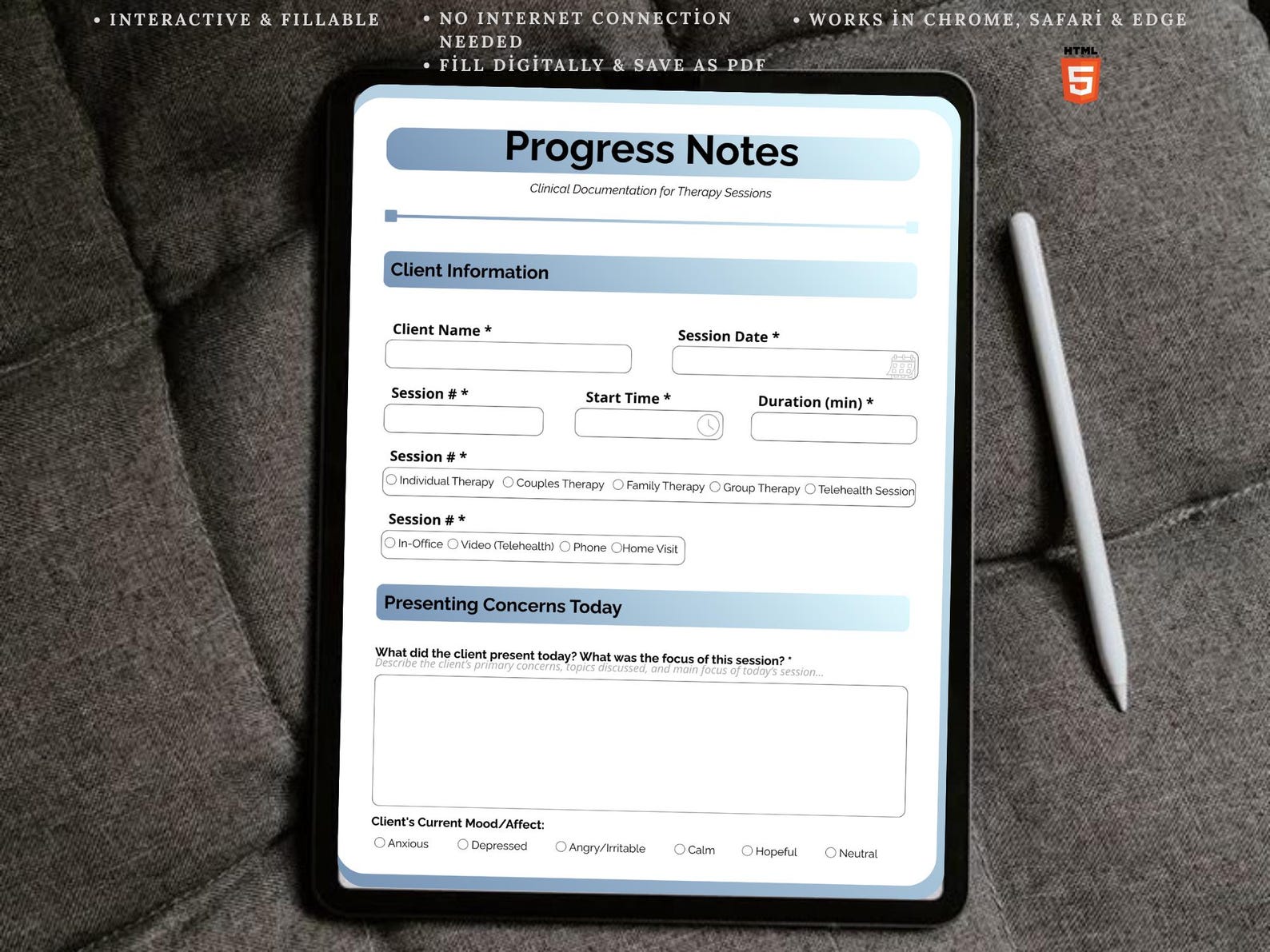 Therapist Progress Notes Template | Editable Session Documentation ...