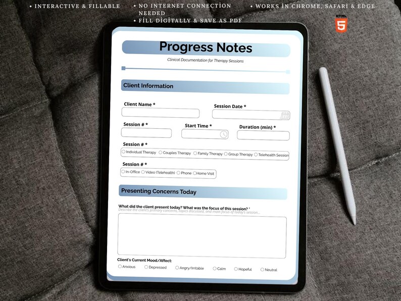 Progress D Tablet Therapist Progress Notes Template | Editable Session Documentation ...
