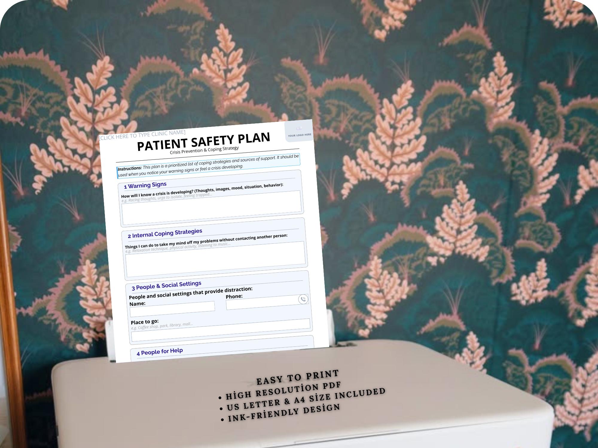 Patient Safety Plan Template | Suicide Prevention Form | Crisis ...
