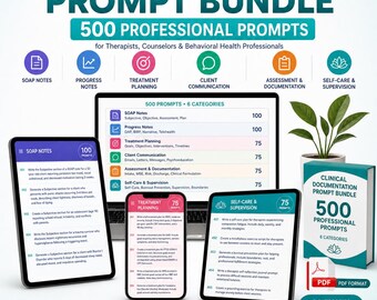 500 AI Prompts for Therapists | Clinical Documentation Bundle (Digital Download)