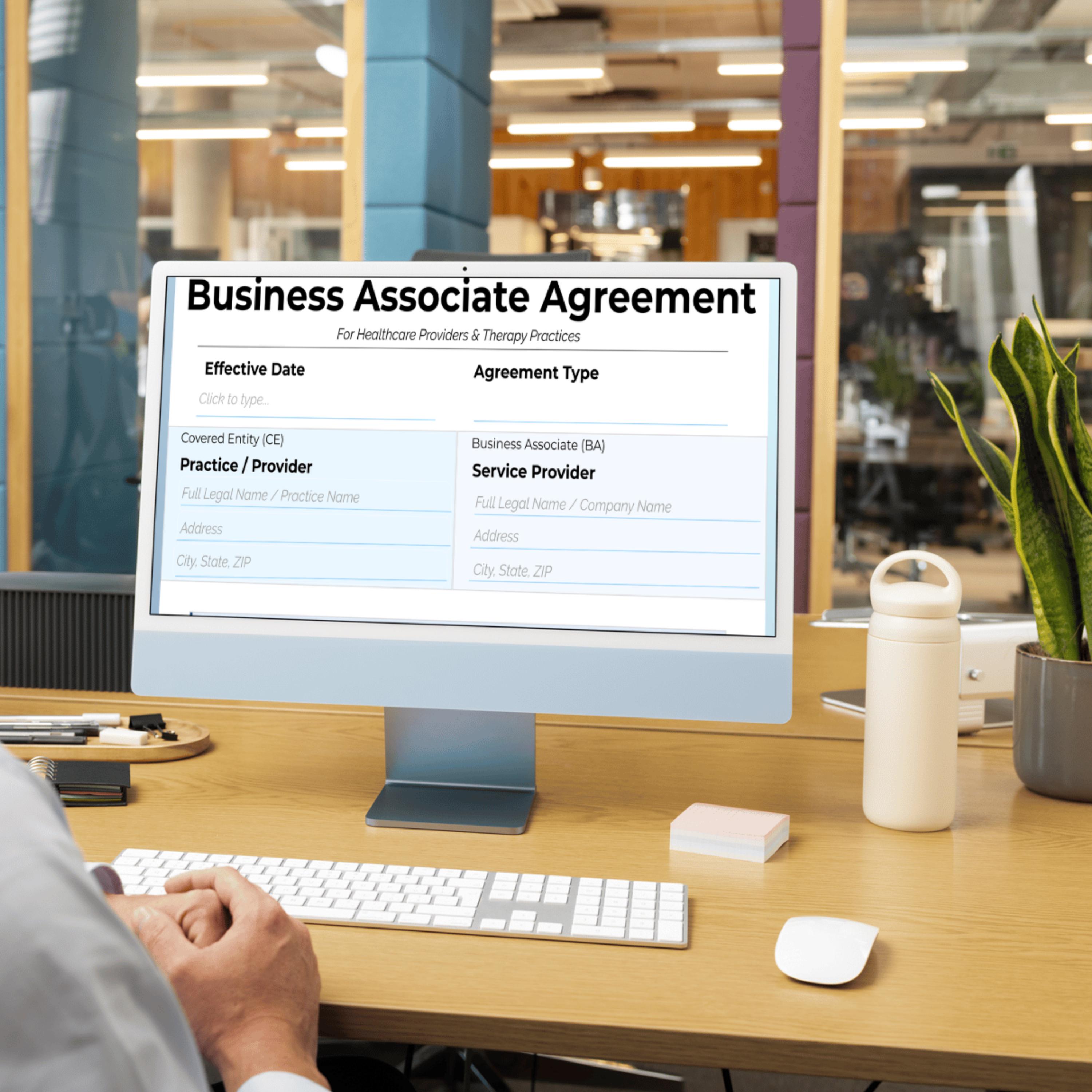 HIPAA Business Associate Agreement Template, Therapist BAA (fillable ...