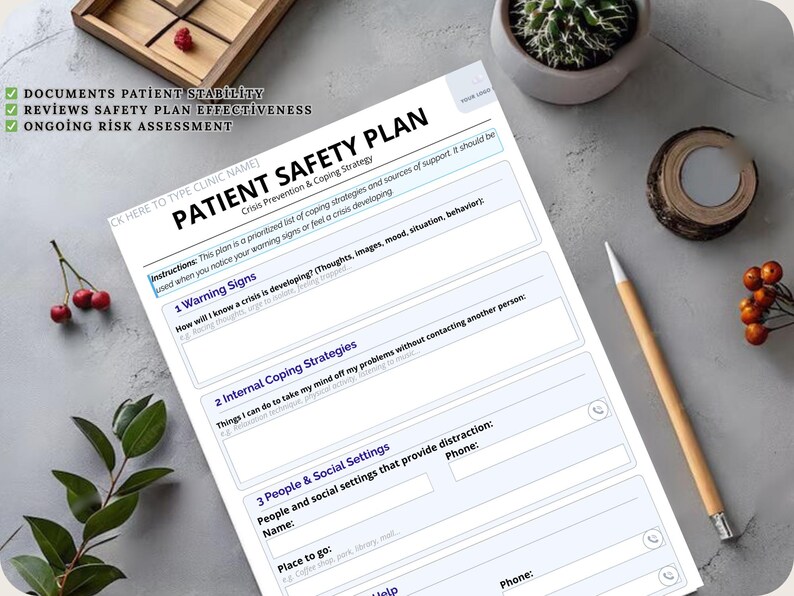 Patient Safety Plan Template Suicide Prevention Form Crisis