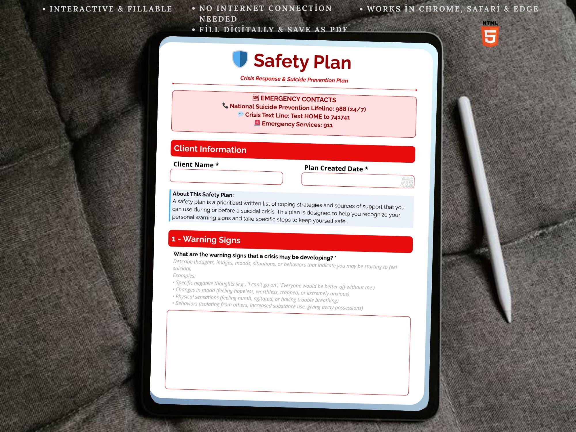 Safety Plan Template Suicide Prevention | Crisis Intervention Form ...