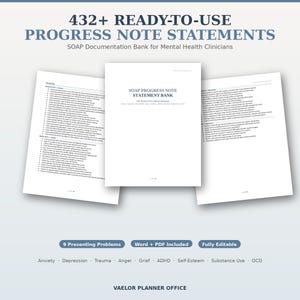 432+ SOAP Progress Notes Template | Therapist Documentation Bank | Editable Clinical Notes for Anxiety Depression Trauma ADHD | PDF Word