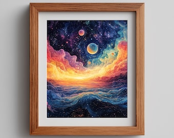 Surreal Nebula Landscape Print – AI Generated Cosmic Wall Art (Digital Download)