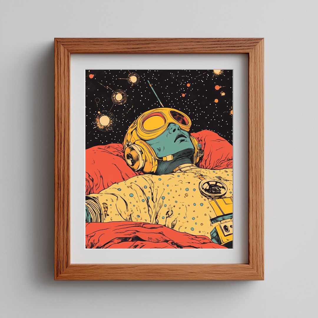Retro Sci-fi Astronaut Art Print – Playful Space Traveler (digital ...