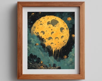 Moon Made of Cheese Print – Surreal Nightscape Pop-Art (Digital Download)