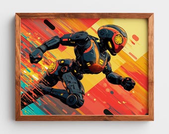 Retro-Futuristic Robot Print – Bold Sci-Fi Cyberpunk Illustration (Digital Download)
