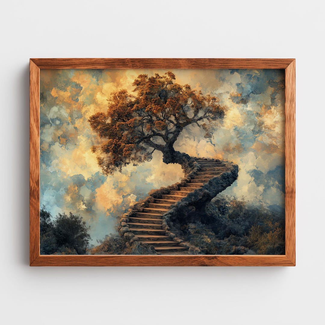 Surreal Giant Tree Staircase Art Print – Mystical Landscape (digital ...