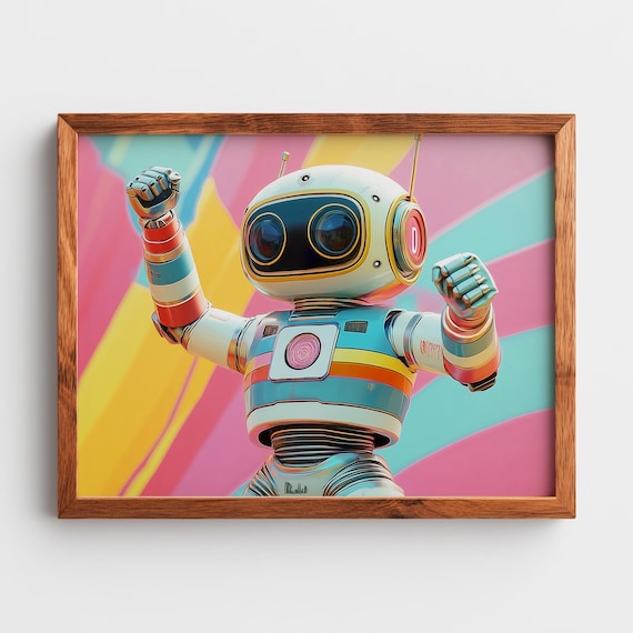 ポップアート ロボットアート レトロフューチャリスティックなロボットポップアートプリント