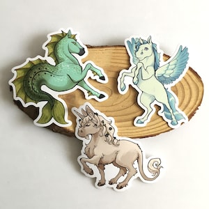 Glansiga vattentäta vinylklistermärken med fantasihäst, enhörning, pegasus, hippocampus