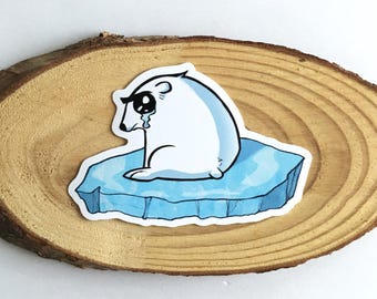 Sad polar bear glossy waterproof vinyl sticker