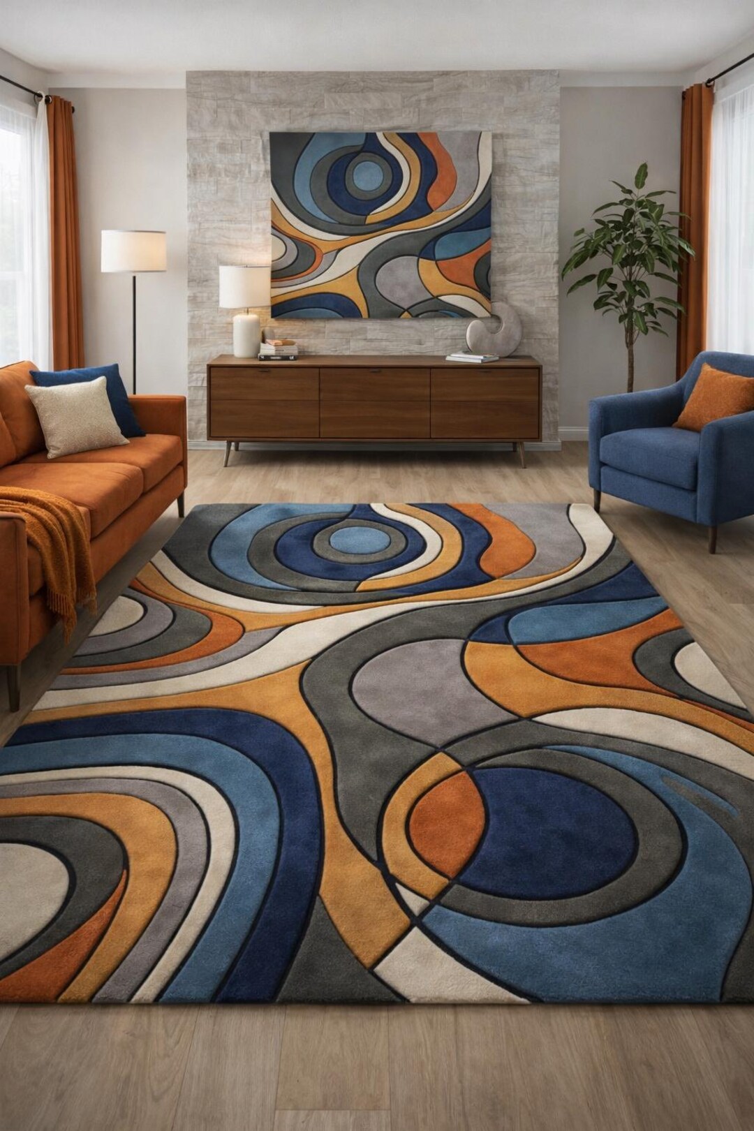 Modern Style Rug Hand Tufted Modern Abstract Area Rug | Contemporary Geometric Carpet in ...