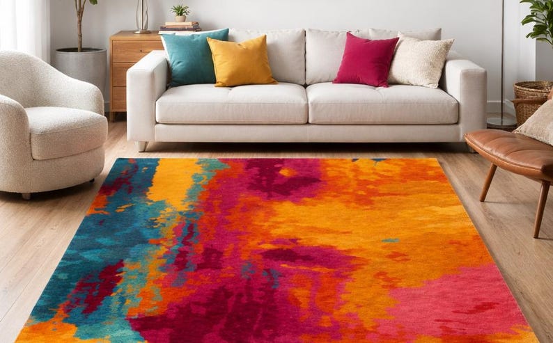 Modern Abstract Hand Tufted Colorful Luxury Area Rug for Living Room ...