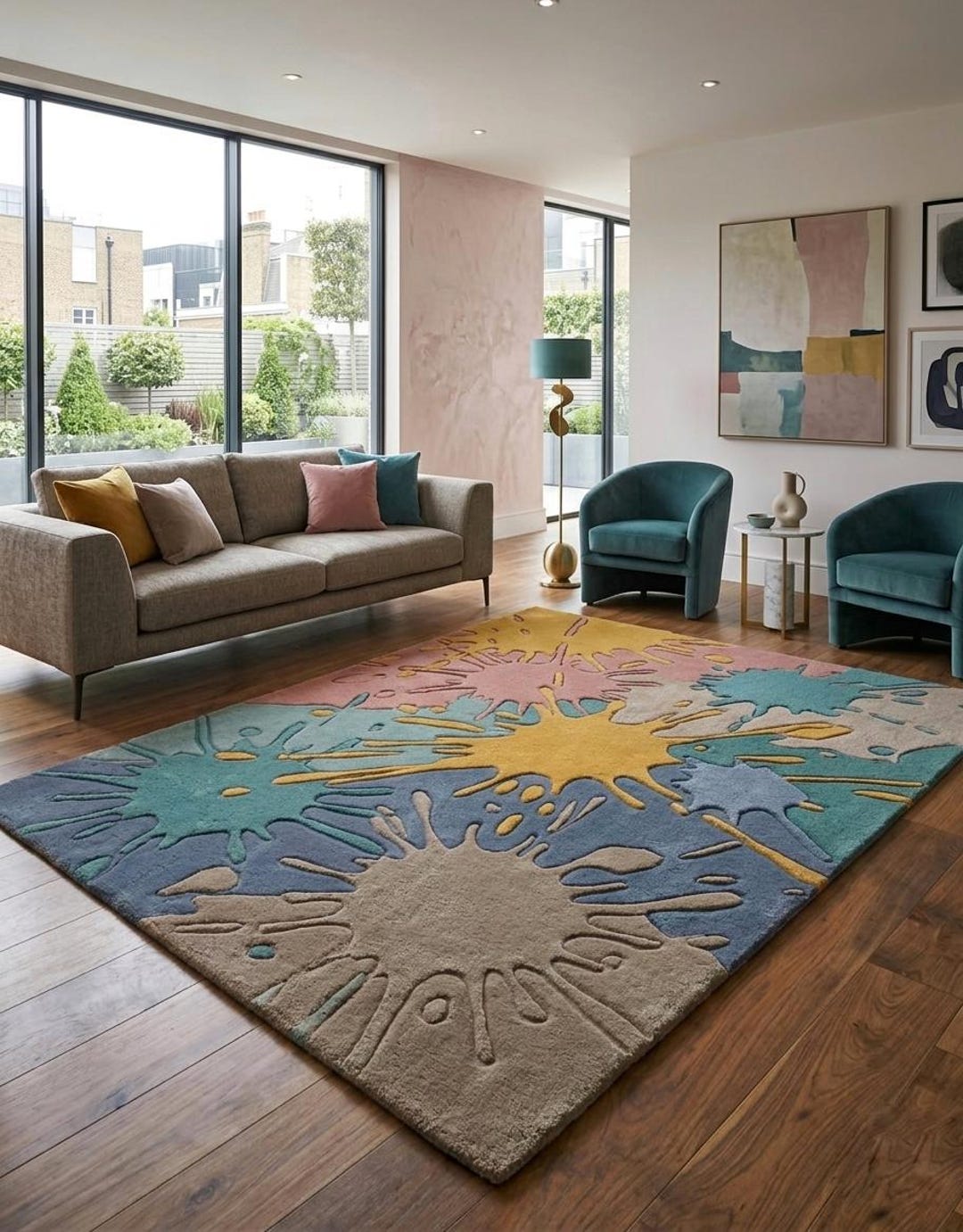Sprinkle Area Rug Colorful Abstract Splash Rug, Modern Hand Tufted Wool Area Rug ...