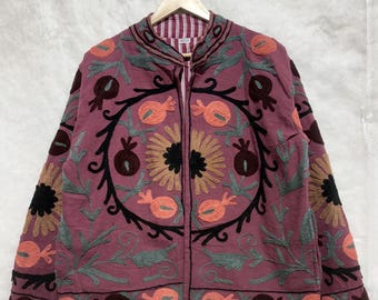 Cotton Suzani Embroidered Jacket, Women Jacket, Pomegranate Design, Personalised Jacket, Gift For Her