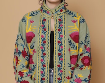 Handmade Cotton Duck Jacket, Embroidered Jacket, Bohemian Embroidered Jacket, Gift for Her, Personalised Gifts