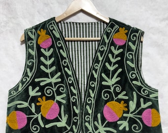 Suzani Handmade Velvet Jacket, Suzani Vest, Embroidered Jacket, Personalized Jacket, Gift For Her