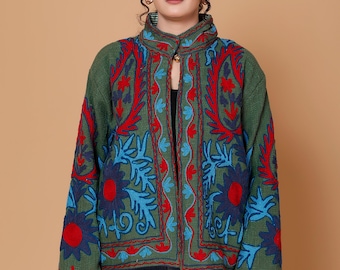 Green Suzani Jacket, Hand Embroidered Jacket, TNT Jacket, Indian Coat,  Gifts For Her