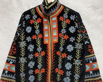 Velvet Suzani Handmade Embroidered Jacket, Black Jacket, Personalized Jacket, Gift For Her