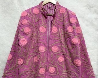 Cotton Handmade Suzani Jacket, Canvas Jacket, Handmade Embroidered , Pink Coat, Personalized Jacket, Gift For Her.